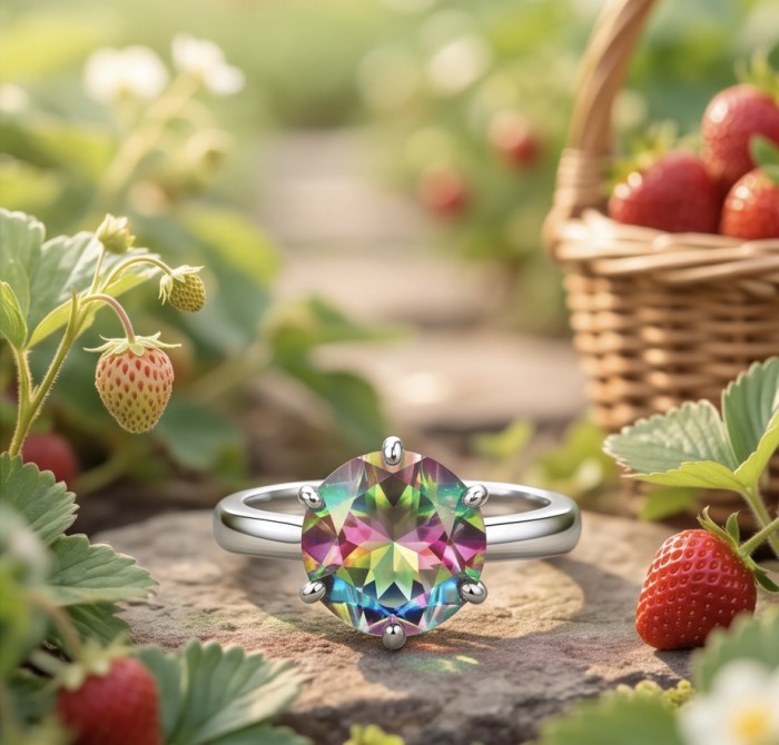 7.8 carat Brazilian Tourmaline .925 Sterling Silver Perfectly handcrafted Ring s. 8 1/4 - Close-up of 7.8 carat Brazilian Tourmaline ring in strawberry field