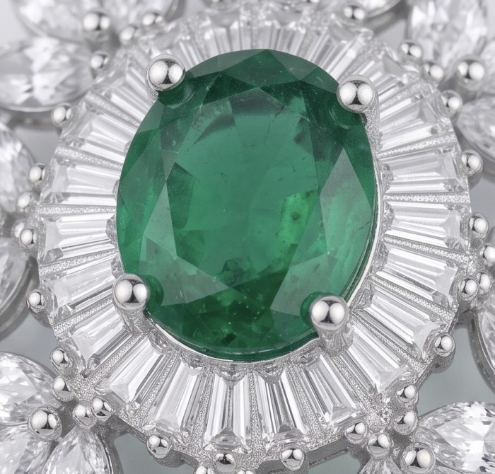 Giovanna - Authentic 4.8 carat COLOMBIAN EMERALD .925 Sterling Silver dipped in rhodium handcrafted pendant - Stone close-up of Colombian emerald in sterling silver setting
