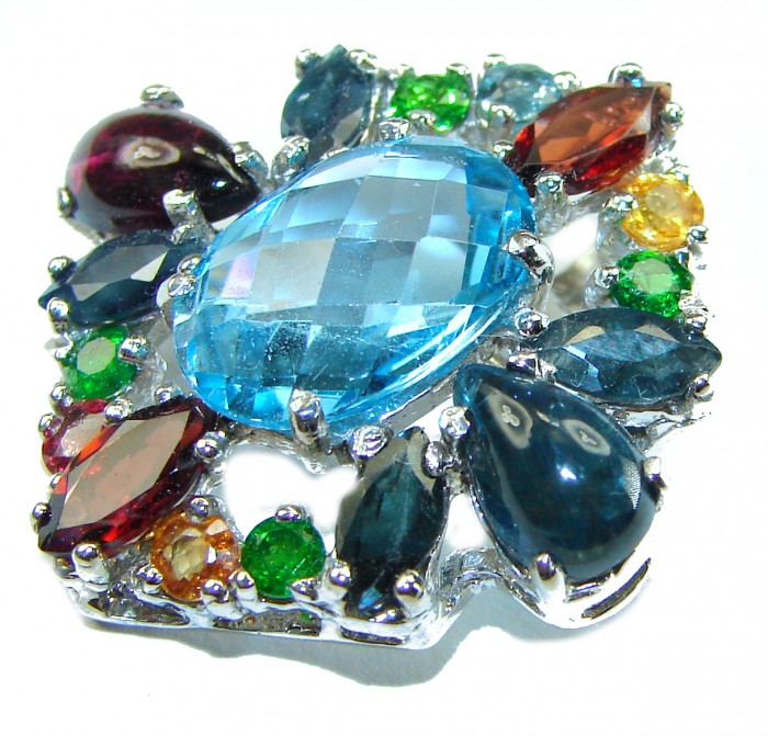 Vintage Design Swiss Blue Topaz .925 Sterling Silver handcrafted Pendant & Brooch - photo 1