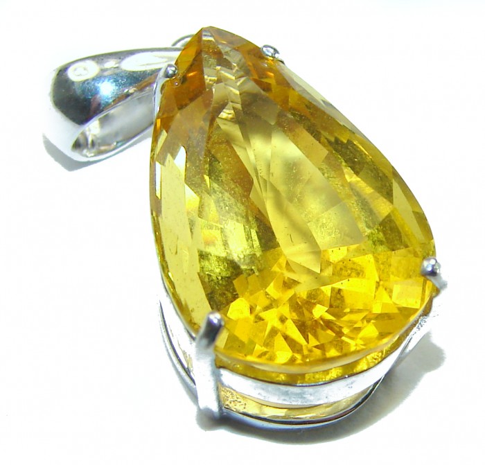 Golden Drop 14.3 carat Lemon Quartz .925 Sterling Silver handcrafted pendant - photo 3
