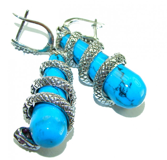 Boa Snakes Turquoise Marcasite .925 Sterling Silver handcrafted Earrings - photo 1