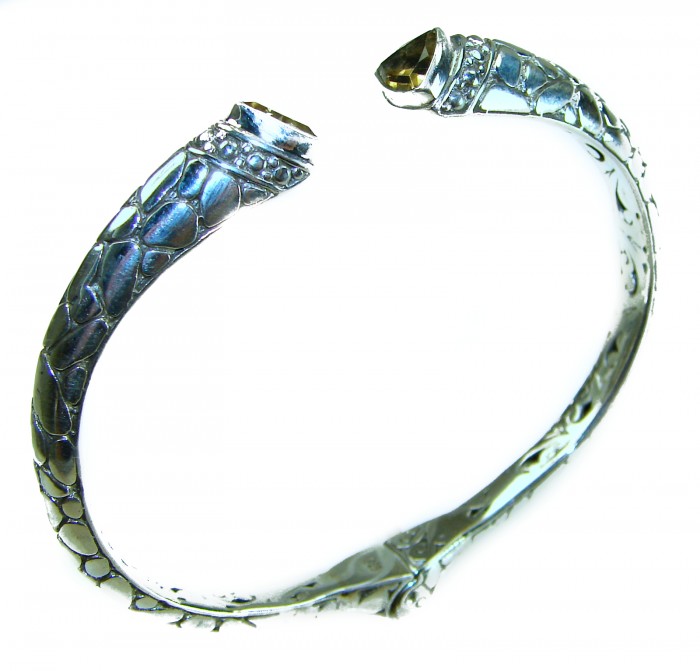 6.5 carat Amethyst .925 Sterling Silver handcrafted Statement Bali made Bracelet - Side view of handcrafted .925 sterling silver bracelet with amethyst