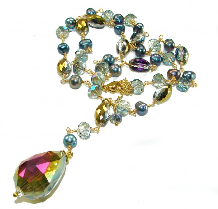Bohemian Style Huge Genuine 34 inches Titanum Crystal .925 Sterling Silver handmade necklace - Titanium crystal necklace with clasp detail, bohemian style, 34 inches.