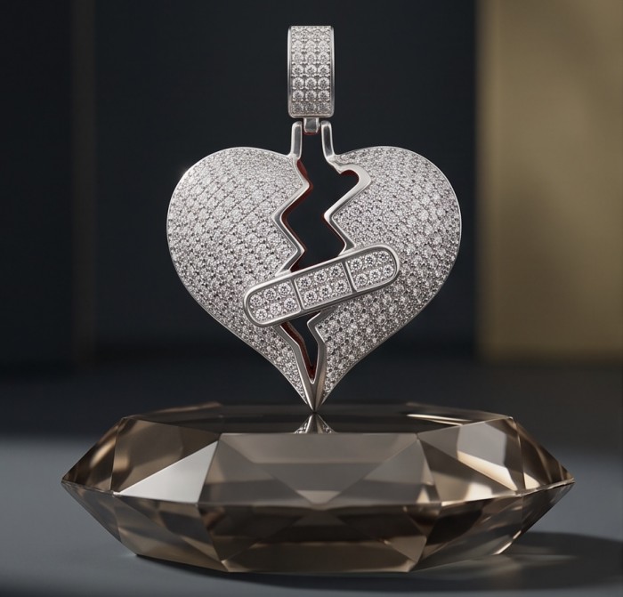 Healing Heart Luxurious 8.4 carat White Topaz .925 Sterling Silver handcrafted pendant - Front view of Healing Heart pendant with white topaz and sterling silver