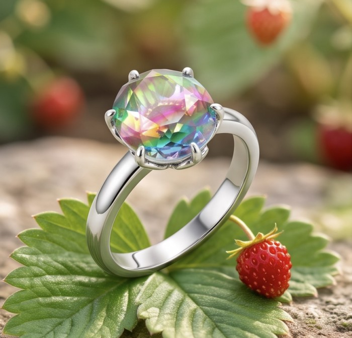7.8 carat Brazilian Tourmaline .925 Sterling Silver Perfectly handcrafted Ring s. 8 1/4 - Close-up of 7.8 carat Brazilian Tourmaline ring on leaf background