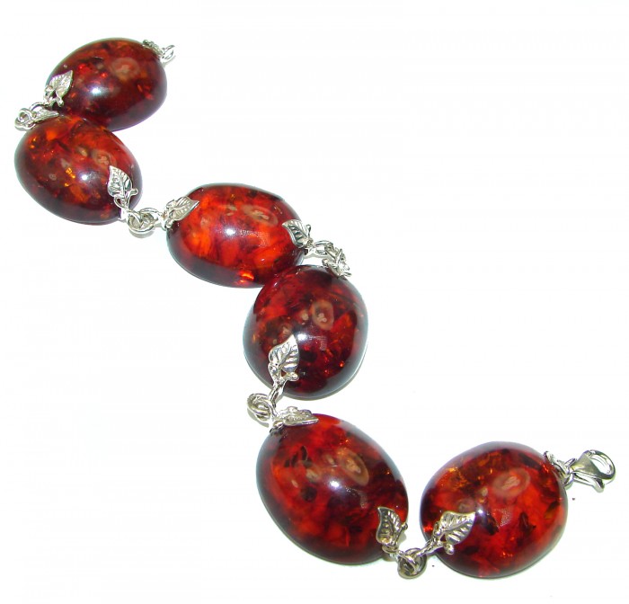 HUGE Beautiful Amber .925 Sterling Silver handcrafted Bracelet - photo 1
