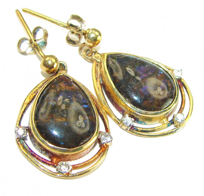 Sublime Aura Canadian Fire Ammolite 14K Rose Gold over .925 Sterling Silver handmade earrings - photo 3