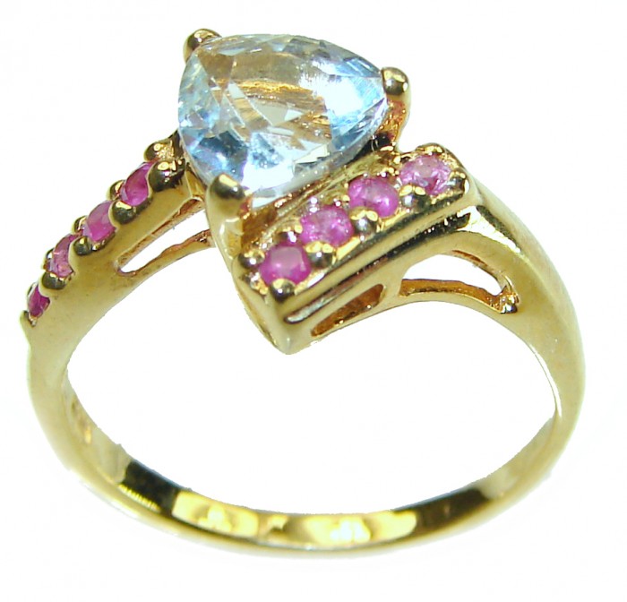 Precious 3.5 carat AQUAMARINE 14k Gold over .925 Sterling Silver Handcrafted Ring size 6 1/2 - photo 2