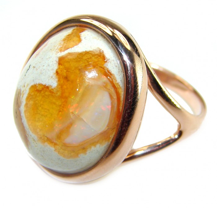 Sweet Carmel 12.4 carat Mexican Opal 14K Gold over .925 Sterling Silver handmade ring 6 1/4 - photo 1