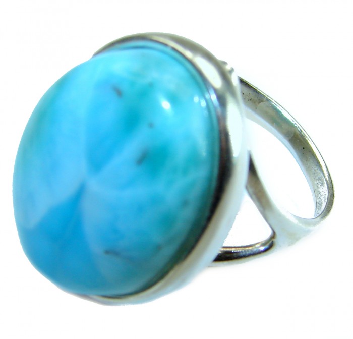 Precious 22.2 carat Blue Larimar .925 Sterling Silver handmade ring size 7 1/2 - photo 1
