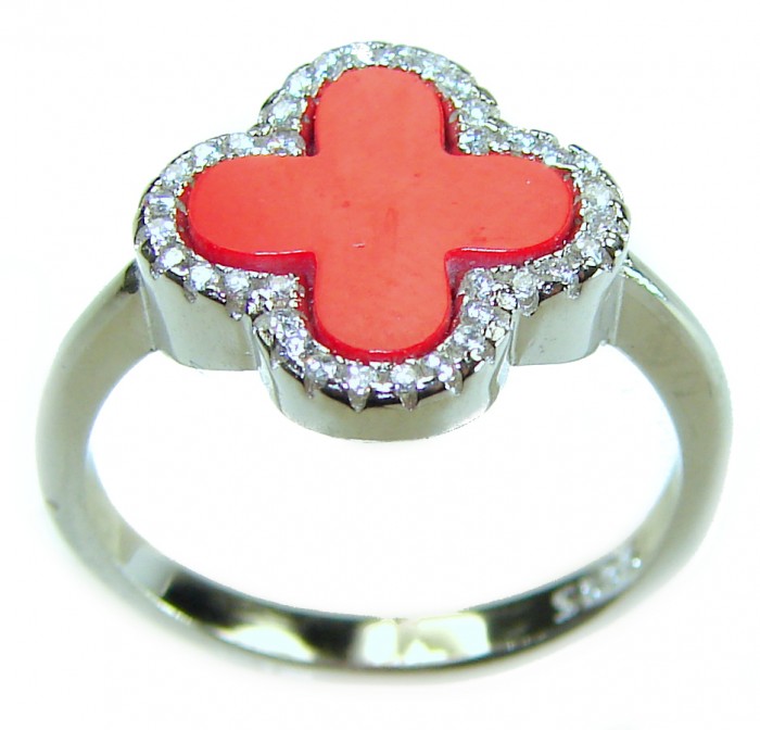 A four-leaf clover Coral .925 Sterling Silver handcrafted ring s. 8 - photo 3