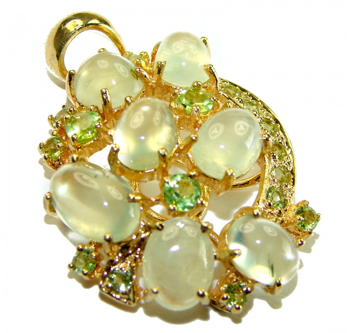 Wise Bliss Authentic 18.6 carat Prehnite 18k Gold over .925 Sterling Silver handmade Pendant - photo 3