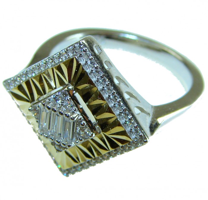 Art Deco 15.2 carat White Topaz 2 tones .925 Silver handcrafted Cocktail Ring s. 8 - Art Deco ring, top view, white topaz, two-tone, silver setting.