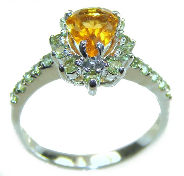 Golden Treasure 4.5 carat Citrine .925 Sterling Silver Handcrafted Ring size 7 1/4 - Golden Treasure ring, side view, citrine stone, sterling silver setting