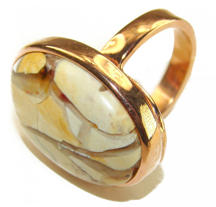 Flawless Australian Bracciated Mookaite .925 Sterling Silver Ring size 8 adjustable - Close-up of Australian Bracciated Mookaite ring in sterling silver.