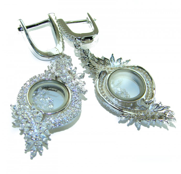 Floating Memories 11.5 carat White Topaz .925 Sterling Silver Handcrafted Statement earrings - Close-up of Floating Memories earrings with clasp detail.