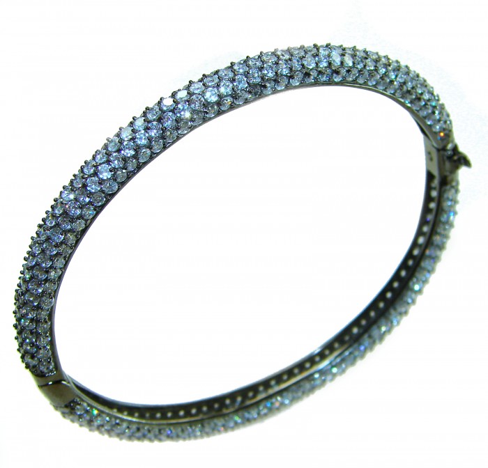Precious Genuine Pave 22.5 carat White Topaz black rhodium over .925 Sterling Silver handcrafted Bracelet - Side view of pave 22.5 carat white topaz bracelet in black rhodium.
