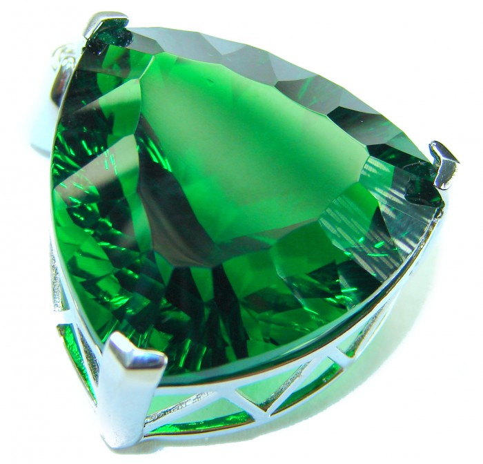 Trillion Cut Perfect 44.5 carat Volcanic Helenite .925 Sterling Silver handcrafted Pendant - photo 3