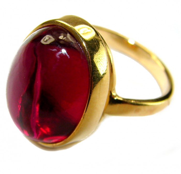 Giovanna - Magnificent Jewel 7.5 carat Ruby .925 Sterling Silver dipped in 18K Gold handcrafted incredible ring s. 7 - Side view of gold ring with 7.5 carat ruby stone.