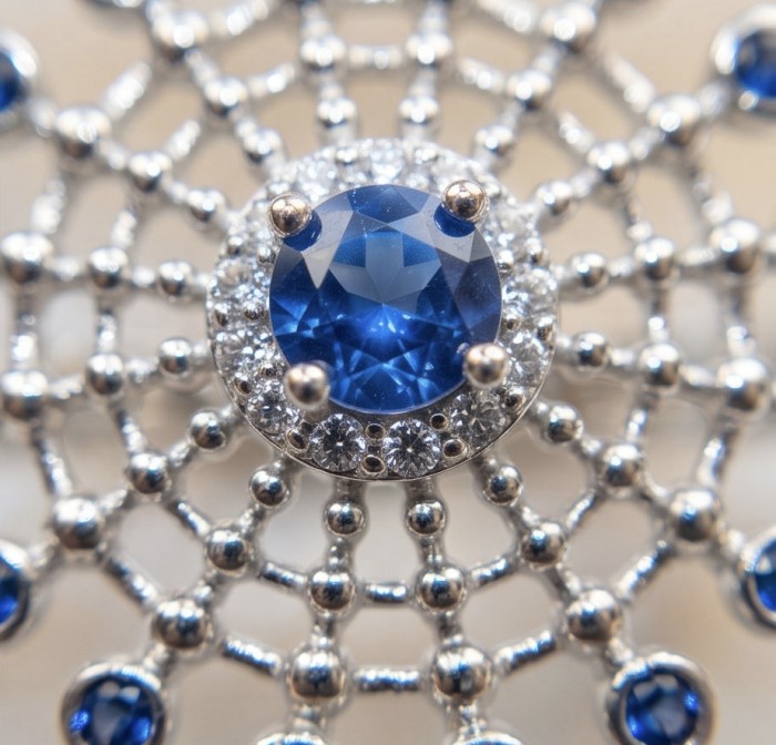 Blue Star 2.5 carat Sapphire .925 Sterling Silver handmade Statement ring size 6 - Sapphire close-up on intricate silver design, Blue Star 2.5 carat.