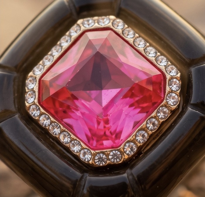 Candy Store - Modern Design Natural Brown Raisin Pink Topaz .925 Sterling Silver ring size 8 1/4 - Close-up of pink topaz ring with surrounding diamonds