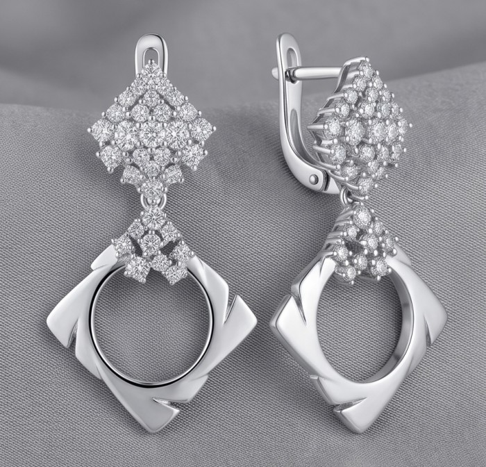 Allure Natural 8.2 carat White Topaz .925 Sterling Silver handcrafted hoop earrings - Front view of Allure White Topaz earrings in sterling silver.