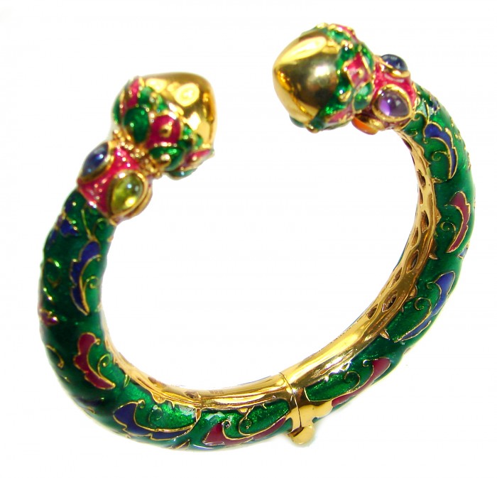 Truly Spectacular authentic Ruby Enamel 18K Gold over .925 Sterling Silver handmade bangle Bracelet - photo 3