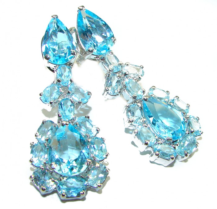 Purity and Abundance Swiss Blue Topaz .925 Sterling Silver handmade Large Statement earrings - photo 3