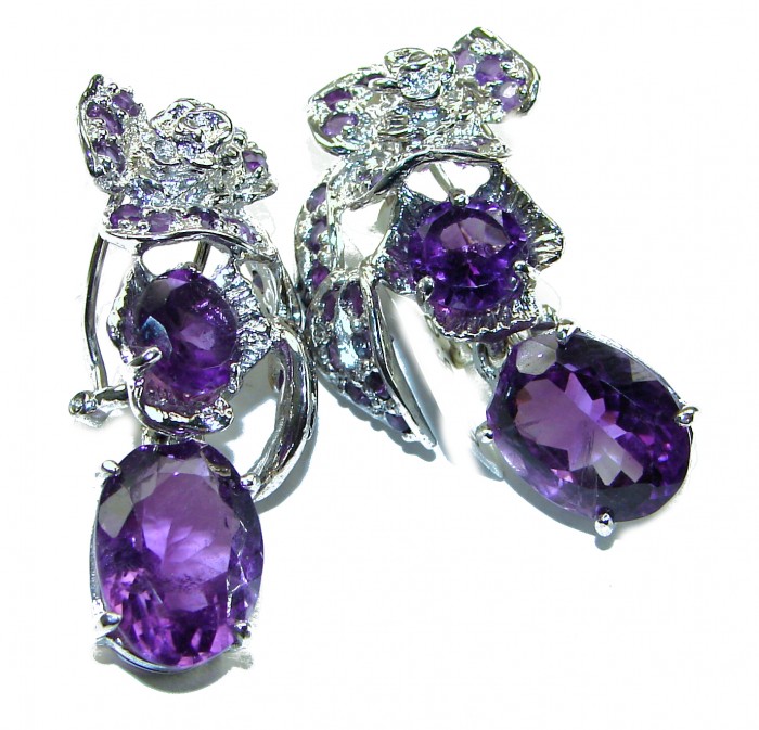 Lavender Fields authentic Amethyst .925 Sterling Silver handcrafted Statement earrings - photo 2