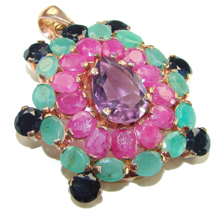 Vintage Design 21.2 CARAT Amethyst Ruby 14 K Gold over .925 Sterling Silver handcrafted Pendant - photo 1