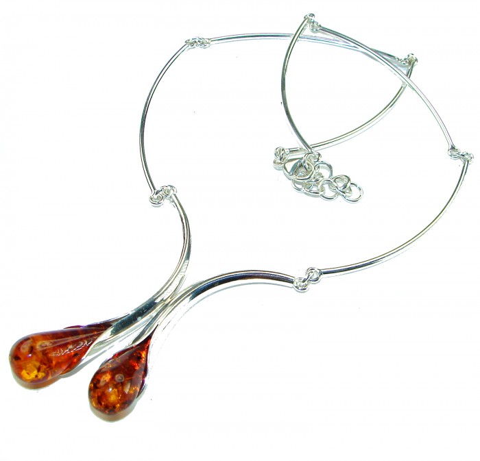 Elegant Natural Baltic Amber .925 Sterling Silver handcrafted necklace - photo 2