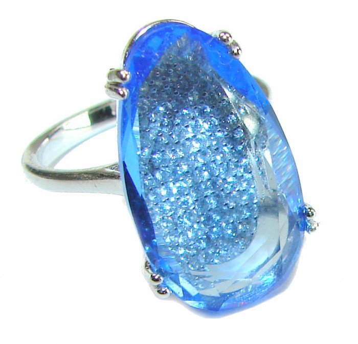 Blue Sky 10.5 carat Swiss Blue Topaz .925 Sterling Silver Handcrafted Ring size 7 - photo 3