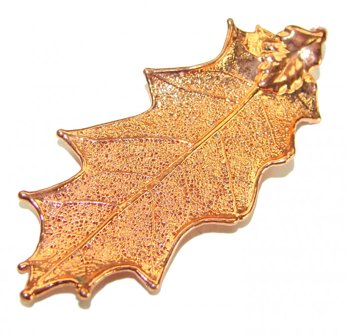 Stylish REAL Leaf dipped in .925 Sterling Silver and Copper Pendant - photo 2