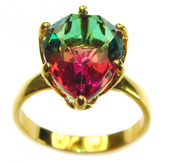 7.9 carat pear cut Brazilian Tourmaline 14K Gold over .925 Sterling Silver Perfectly handcrafted Ring s. 7 - Front view of 7.9 carat Brazilian Tourmaline ring in 14K gold over .925 silver.