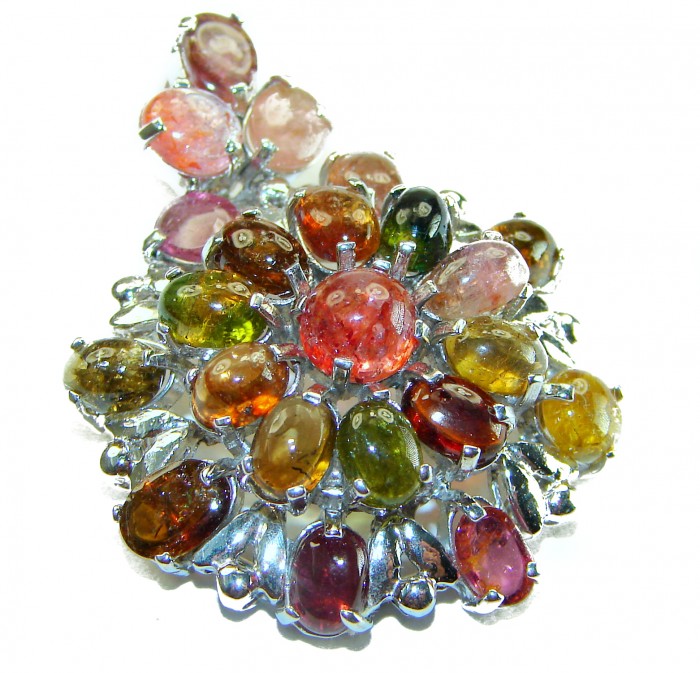 Rio de Janeiro- 19.5 carat Brazailian Watermalon Tourmaline .925 Sterling Silver handcrafted Pendant - Cluster of Brazilian watermelon tourmaline stones, top view.