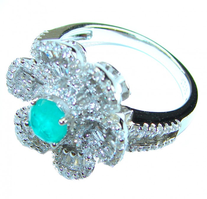 Luxurious oval Cut 0.5 ctw Paraiba Tourmaline .925 Sterling Silver handcrafted Statement Ring size 8 - Side view of luxurious oval cut Paraiba tourmaline sterling silver ring
