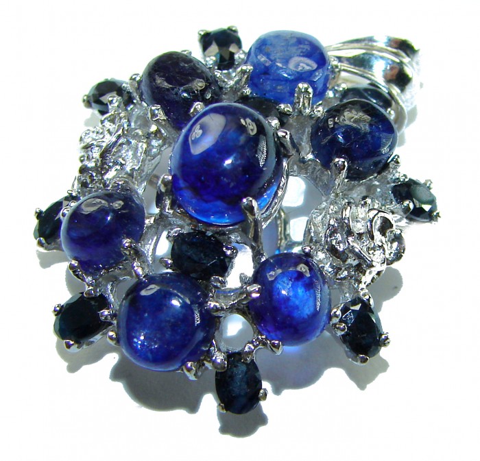 Malibu Authentic 8.5 carat African Kyanite .925 Sterling Silver handmade pendant - Kyanite sterling silver brooch close-up with multiple blue stones.