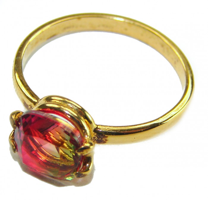 3.8 carat Brazilian Tourmaline .925 Sterling Silver 14K Gold over Perfectly handcrafted Ring s. 8 3/4 - Gold ring with Brazilian tourmaline, top view.