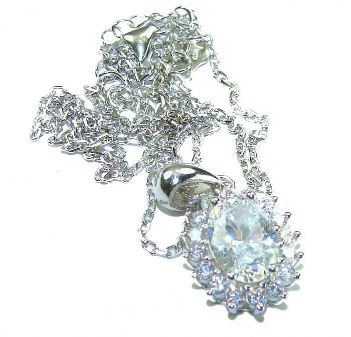 Allure Natural 7.2 carat White Topaz .925 Sterling Silver handcrafted Statement necklace - Close-up of Allure 7.2 carat white topaz pendant with .925 silver chain.