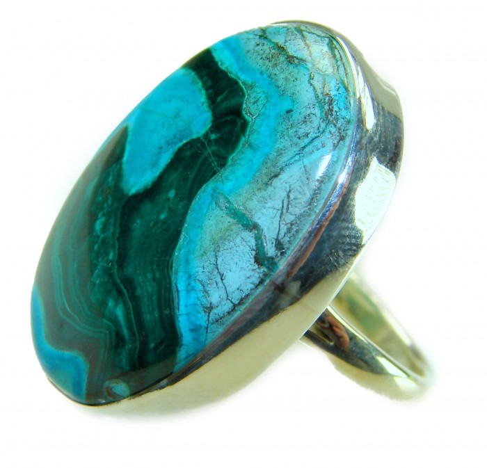 Great quality Parrot's Wings Chrysocolla .925 Sterling Silver handcrafted Ring size 7 adjustable - Close-up of Parrot's Wings Chrysocolla .925 Sterling Silver ring