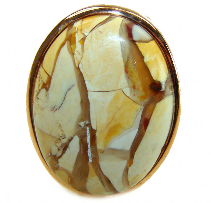 Flawless Australian Bracciated Mookaite .925 Sterling Silver Ring size 8 adjustable - Close-up of Flawless Australian Bracciated Mookaite stone in .925 silver setting.