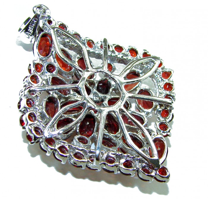 Marvelous Natural 33.8 carat Mozambique Garnet .925 Sterling Silver Handcrafted pendant - Close-up of 33.8 ct Mozambique Garnet pendant in .925 sterling silver.