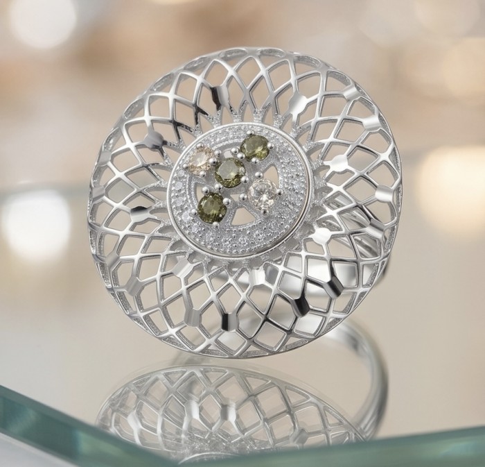 Casablanca - authentic 2.2 carat Tourmaline .925 Sterling Silver brilliantly handcrafted ring s. 7 - Intricate top view of Casablanca Tourmaline Sterling Silver ring