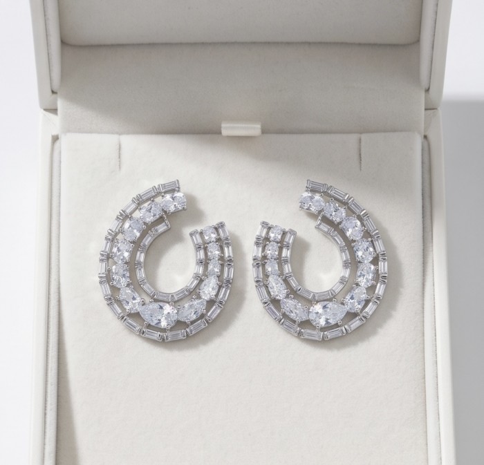 Elizabeth Natural 5.2 carat Moissanite .925 Sterling Silver handcrafted earrings - Top view of Elizabeth moissanite earrings with sterling silver setting.