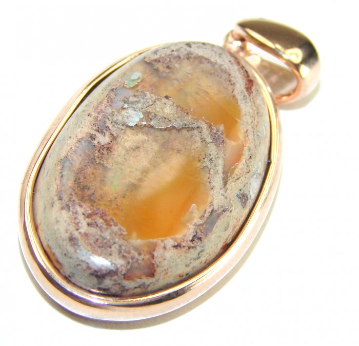 Natural Mexican Fire Opal 14K Rose Gold over .925 Sterling Silver handmade Pendant - photo 2