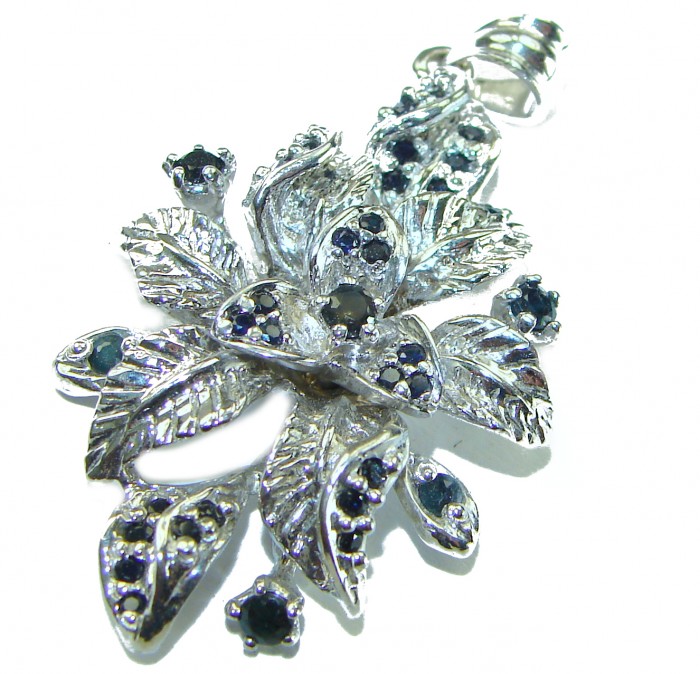 Floral design authentic Sapphire .925 Silver handcrafted Statement pendant - photo 2
