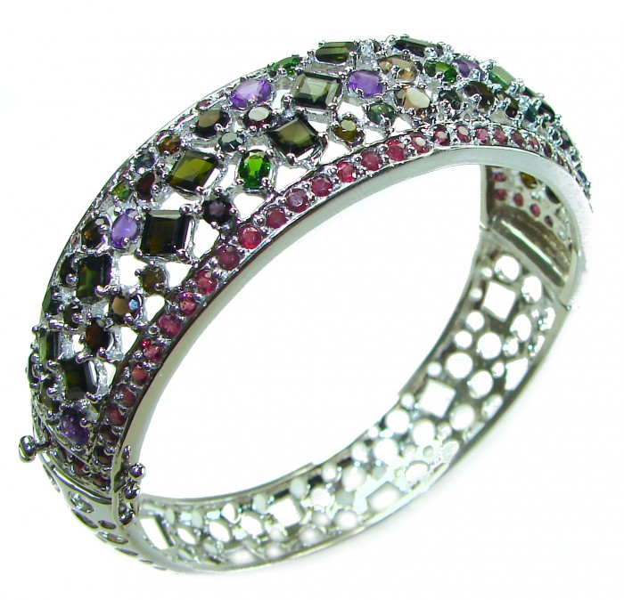 Authentic Amethyst Chrome Diopside .925 Sterling Silver handmade bangle Bracelet - photo 2