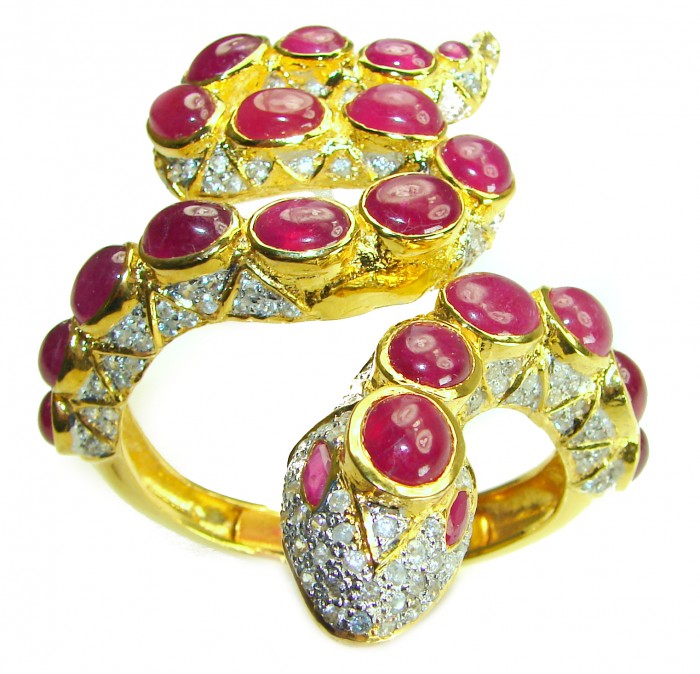Huge Snake Genuine Kashmir Ruby 18K Gold over .925 Sterling Silver handcrafted Bracelet - photo 7