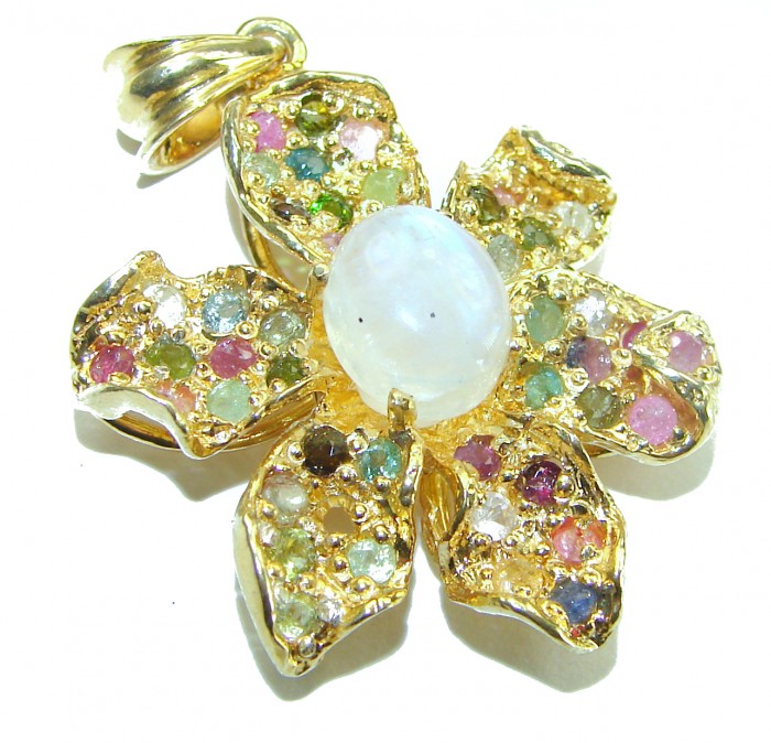 Genuine Rainbow Moonstone Tourmaline 14k Gold over .925 Sterling Silver handcrafted pendant - photo 3
