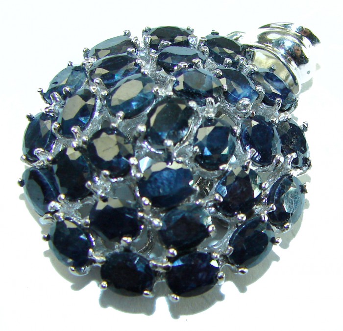 Penelope Authentic 23.5 carat faceted Sapphire .925 Sterling Silver handcrafted Statement Pendant - Close-up of faceted sapphire cluster on sterling silver jewelry piece